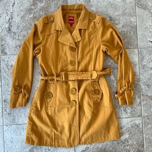 Therapy x Lane Crawford Women's Long 5 Button Belted Pea Coat, Mustard Yellow, L